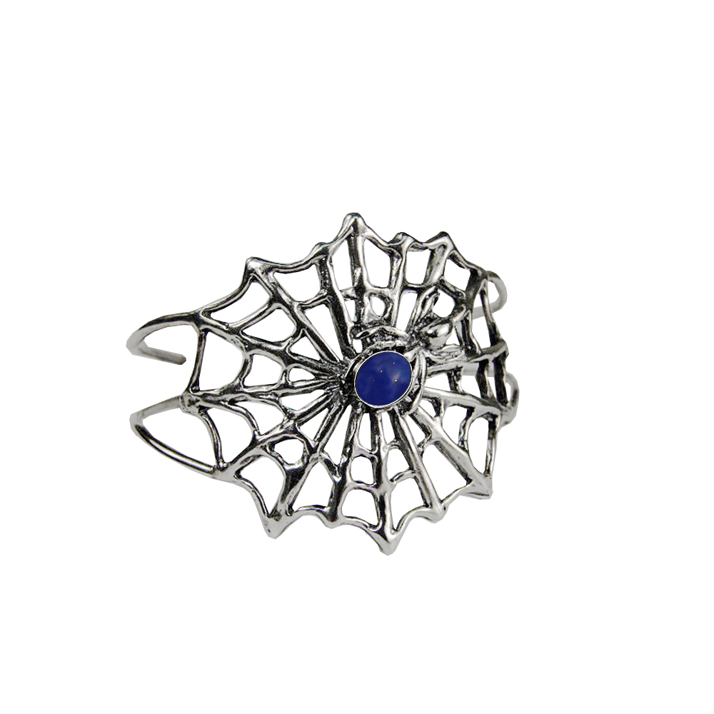 Sterling Silver Spider Web Cuff Bracelet With Lapis